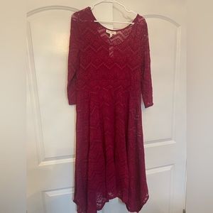 Burgundy, lace maternity dress